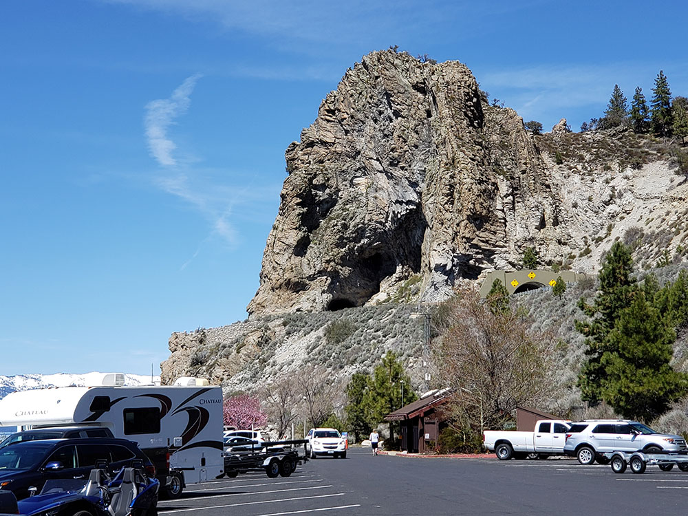 Cave Rock viewed from the parking lot, Lake Tahoe, California