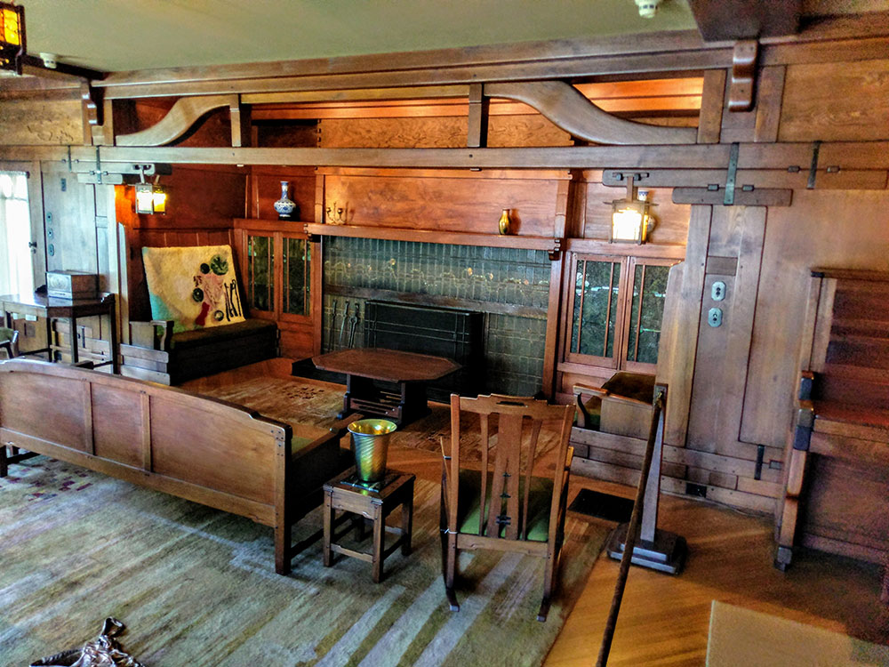 Gamble House exterior woodwork and porch detail, Pasadena, California