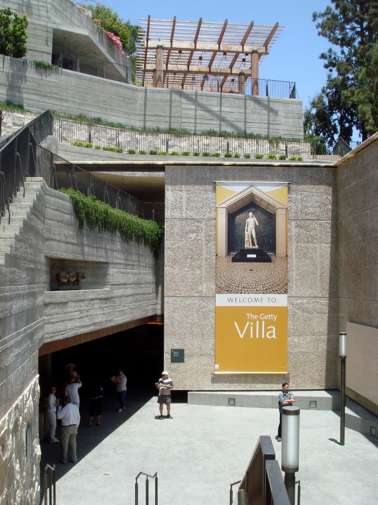 Getty Villa outdoor courtyard with classical architecture, Malibu