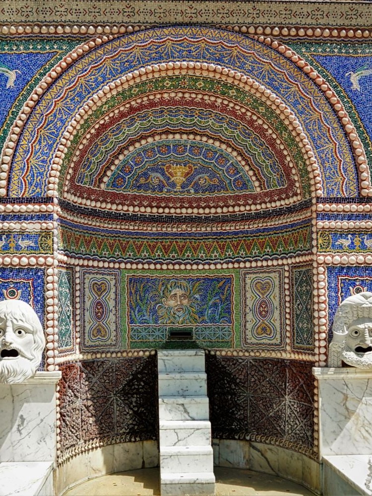 Exterior facade of the Getty Villa museum in Malibu, California