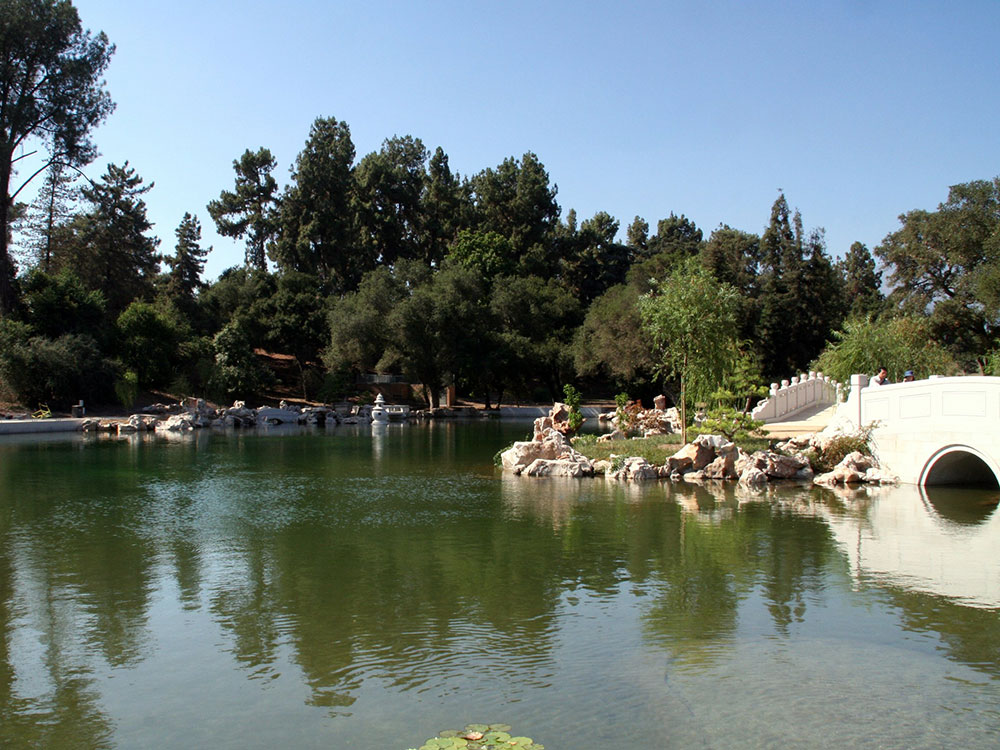 Chinese garden pagoda and pond at the Huntington Library, San Marino