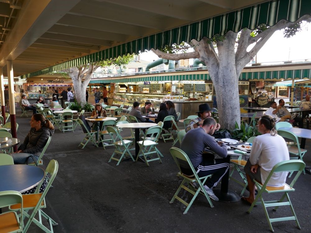 Food stalls and visitors at the Original Farmers Market in Los Angeles