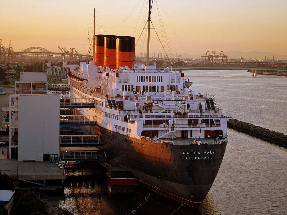 Art Deco interior of the Queen Mary ship hotel in Long Beach, California