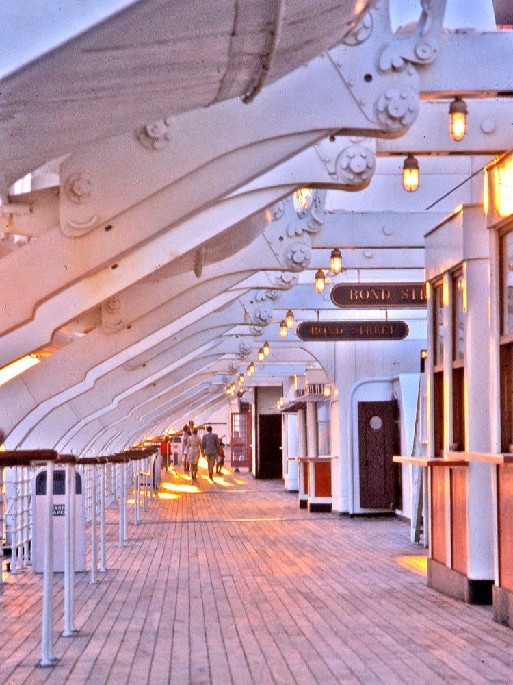 Upper deck of the Queen Mary ocean liner, Long Beach, California