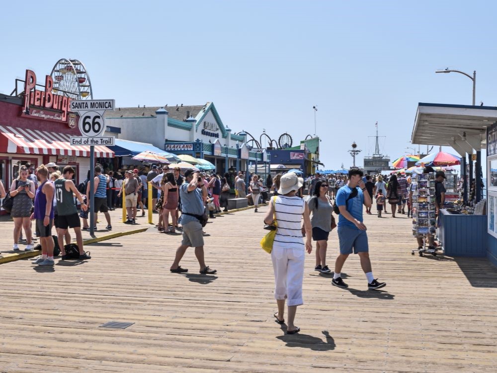 Santa Monica Pier with the end of Route 66 sign, Santa Monica, California