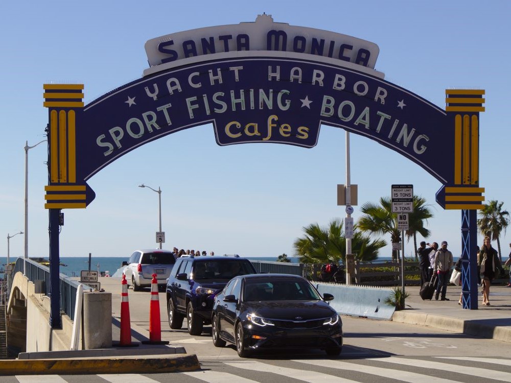 Entrance arch to Santa Monica Pier in Santa Monica, California