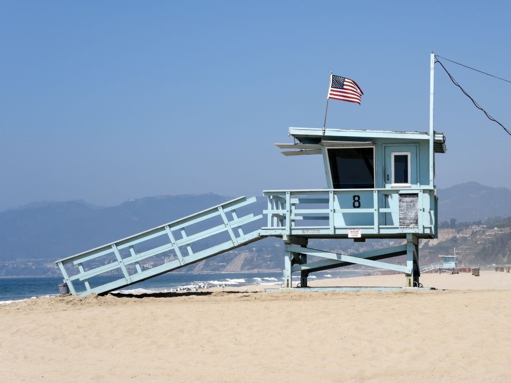 Lifeguard tower on Santa Monica Beach, California