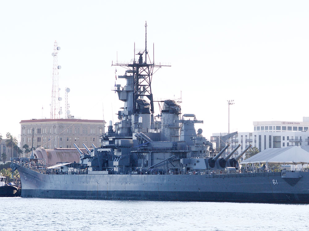 USS Iowa (BB-61) battleship at the Port of Los Angeles harbor, California