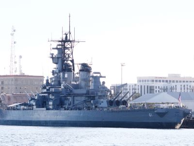 A Port Side View of the Battleship USS Iowa at the Port of Los Angeles
