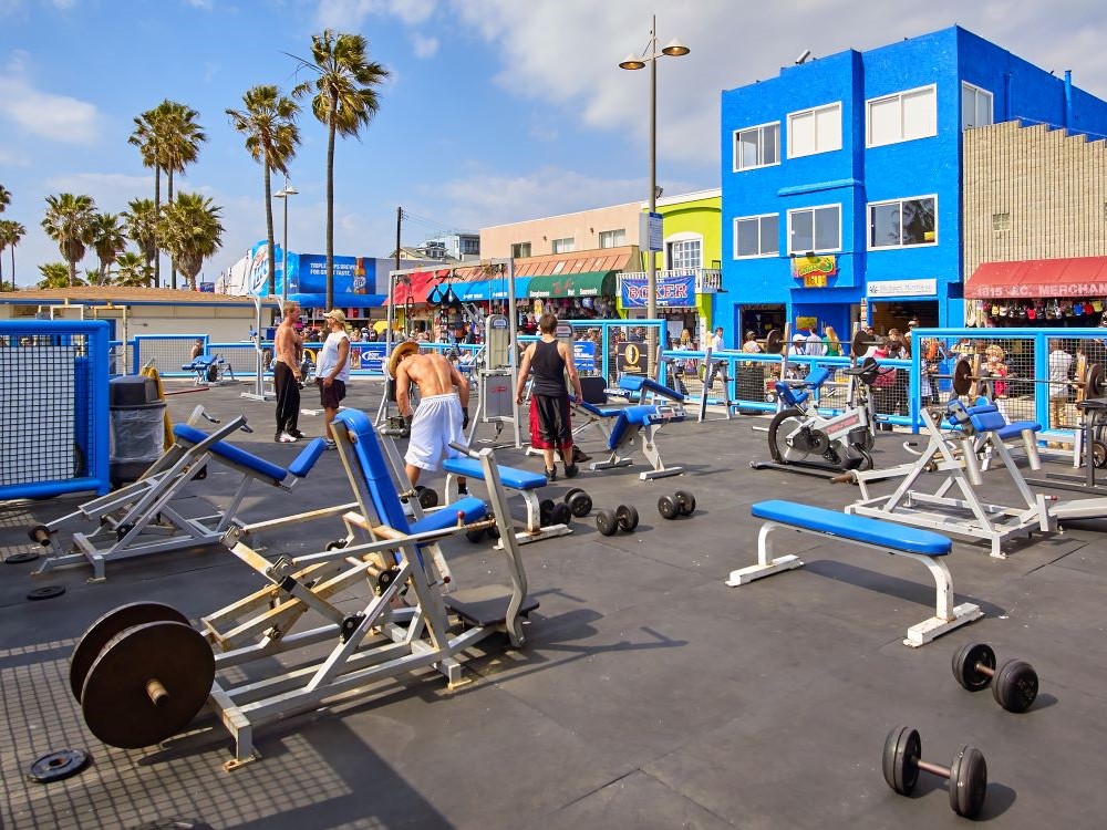 Colorful storefronts and shops at Venice Beach, California