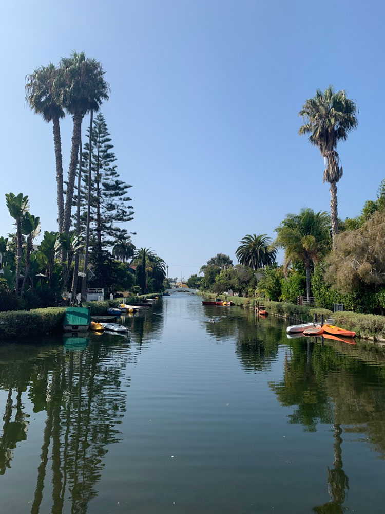 Tranquil Venice Canal walkway in Los Angeles, California