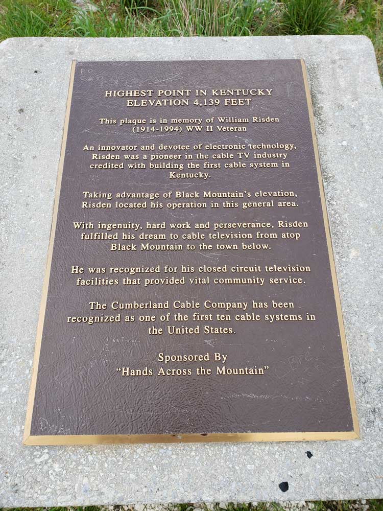 Black Mountain Kentucky High Point Plaque