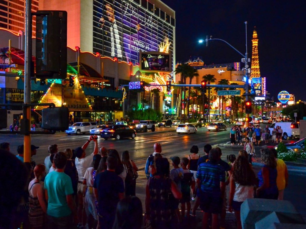Panoramic view of the Las Vegas Strip at night