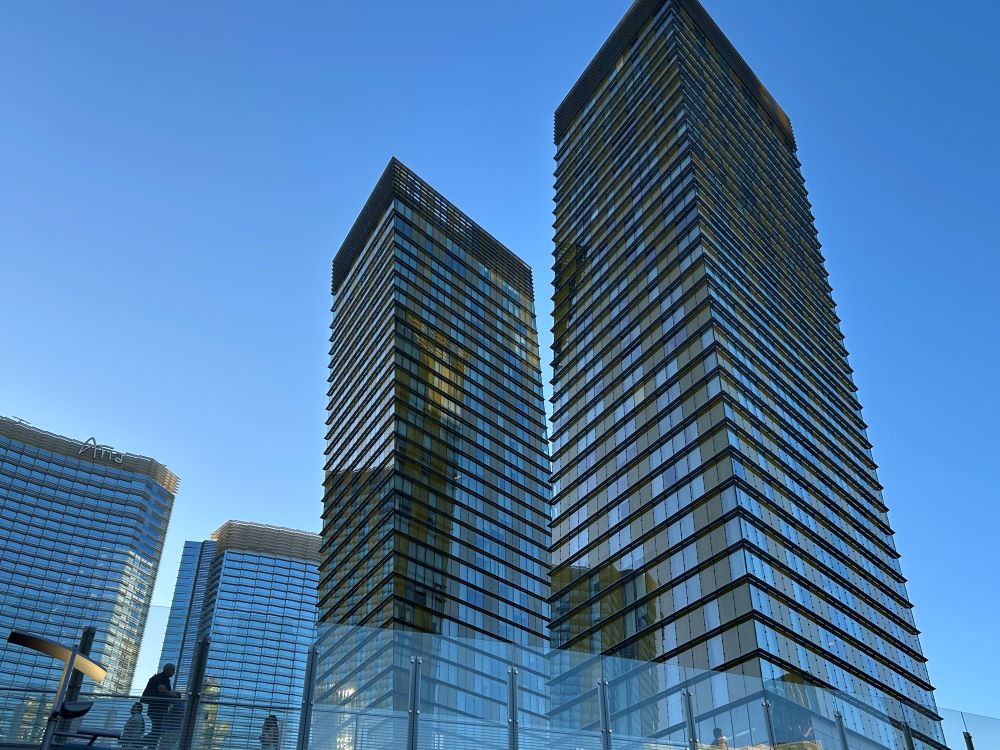 ARIA Resort and Casino twin curved glass and steel towers, Las Vegas, Nevada