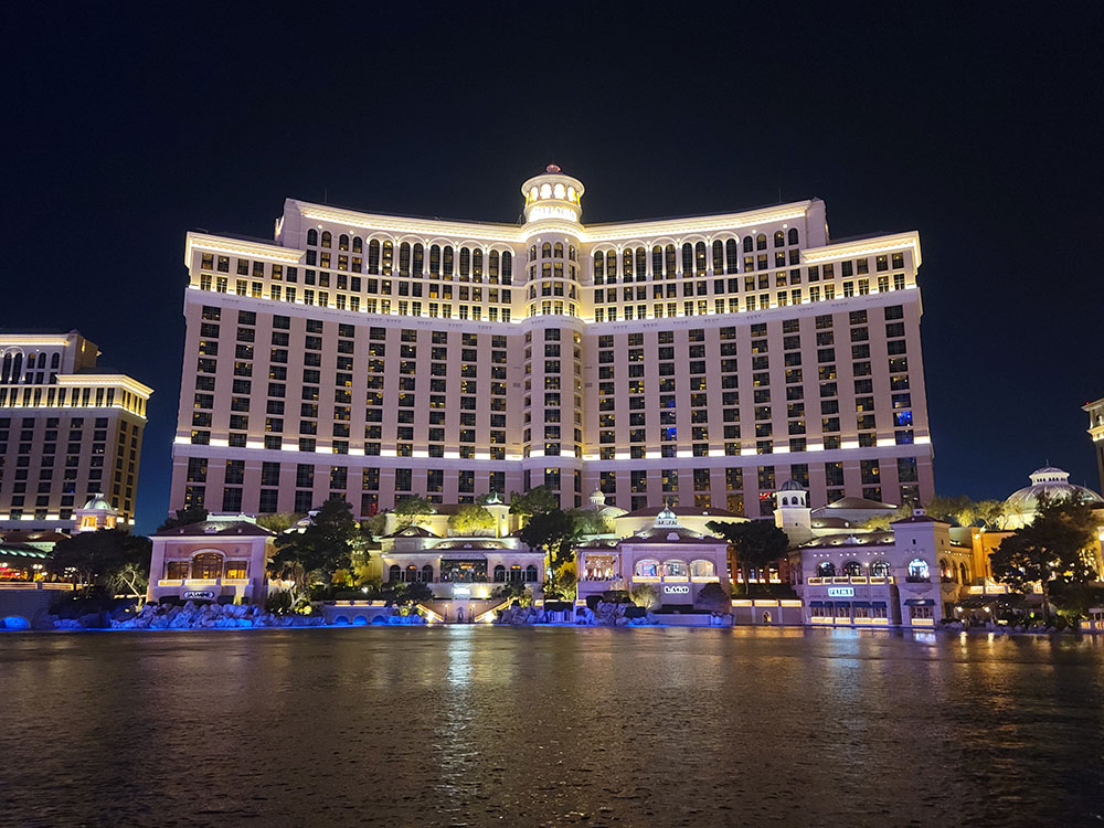 Front of Bellagio Hotel and Casino at night, Las Vegas Strip, Nevada