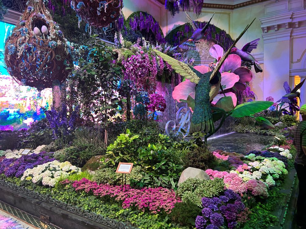 Floral display with fountain at Bellagio Conservatory and Botanical Gardens, Las Vegas, Nevada
