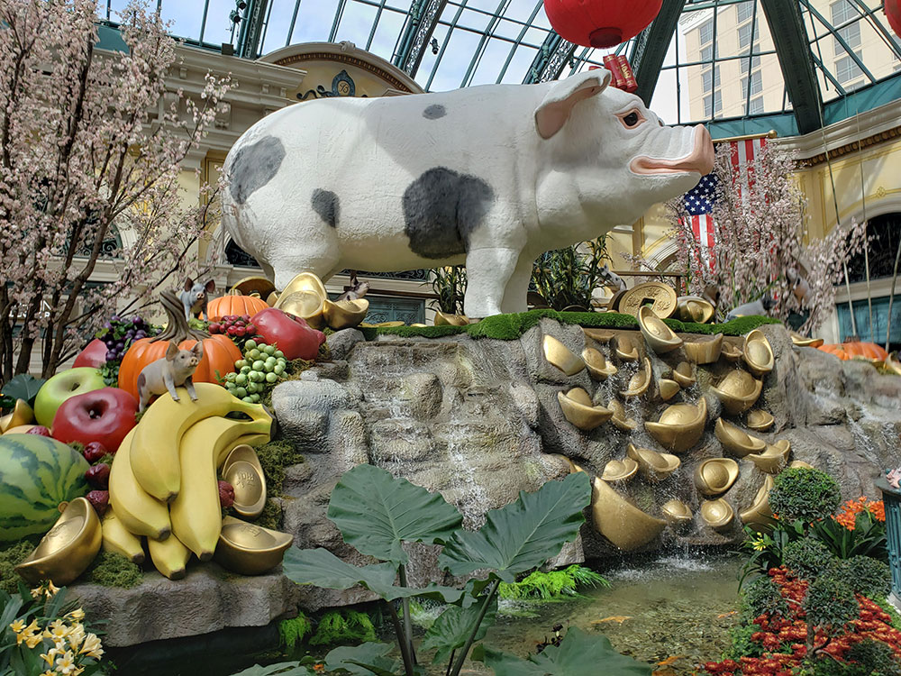 Decorative floral pig sculpture at the Bellagio, Las Vegas, Nevada