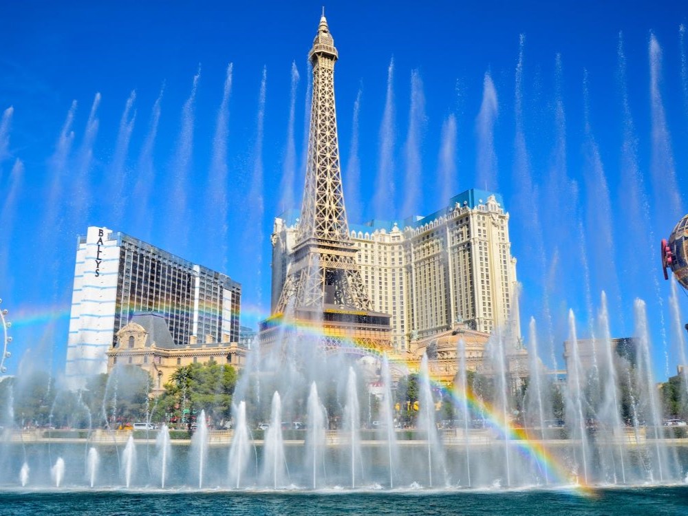 The Fountains of Bellagio with rainbow, Las Vegas, Nevada