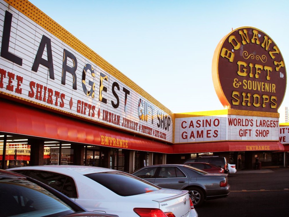 Exterior view of Bonanza Gift Shop building on the Las Vegas Strip, Nevada