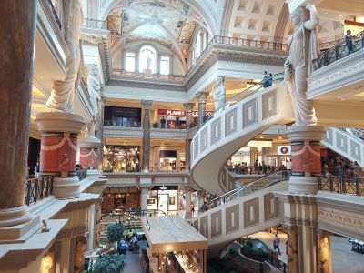 Grand interior of Caesars Palace hotel and casino in Las Vegas