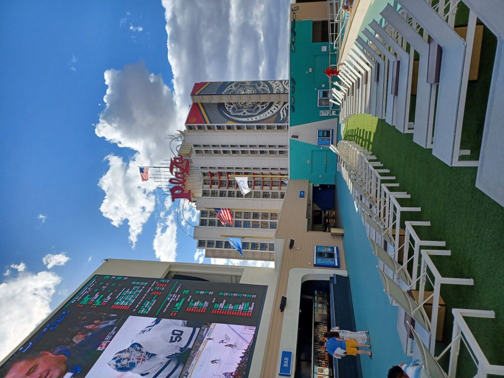 Plaza Hotel and Casino viewed from Stadium Swim at Circa Resort Las Vegas