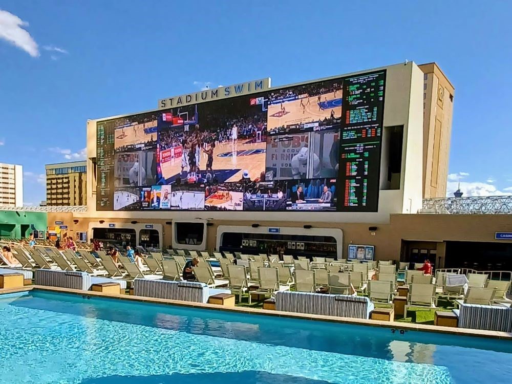 Massive 143-foot LED screen at Stadium Swim pool at Circa Resort Las Vegas
