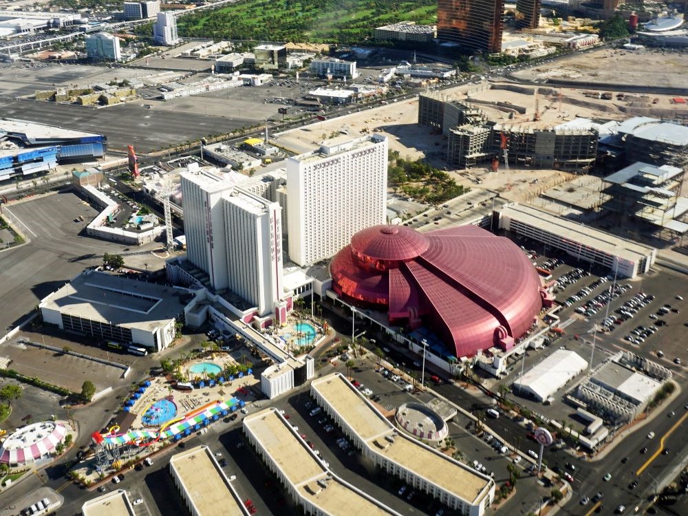 Aerial view of Circus Circus Hotel and Casino resort complex, Las Vegas, Nevada