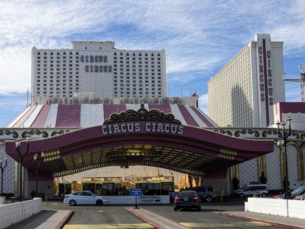 Circus Circus Hotel and Casino illuminated at night on the Las Vegas Strip, 2017