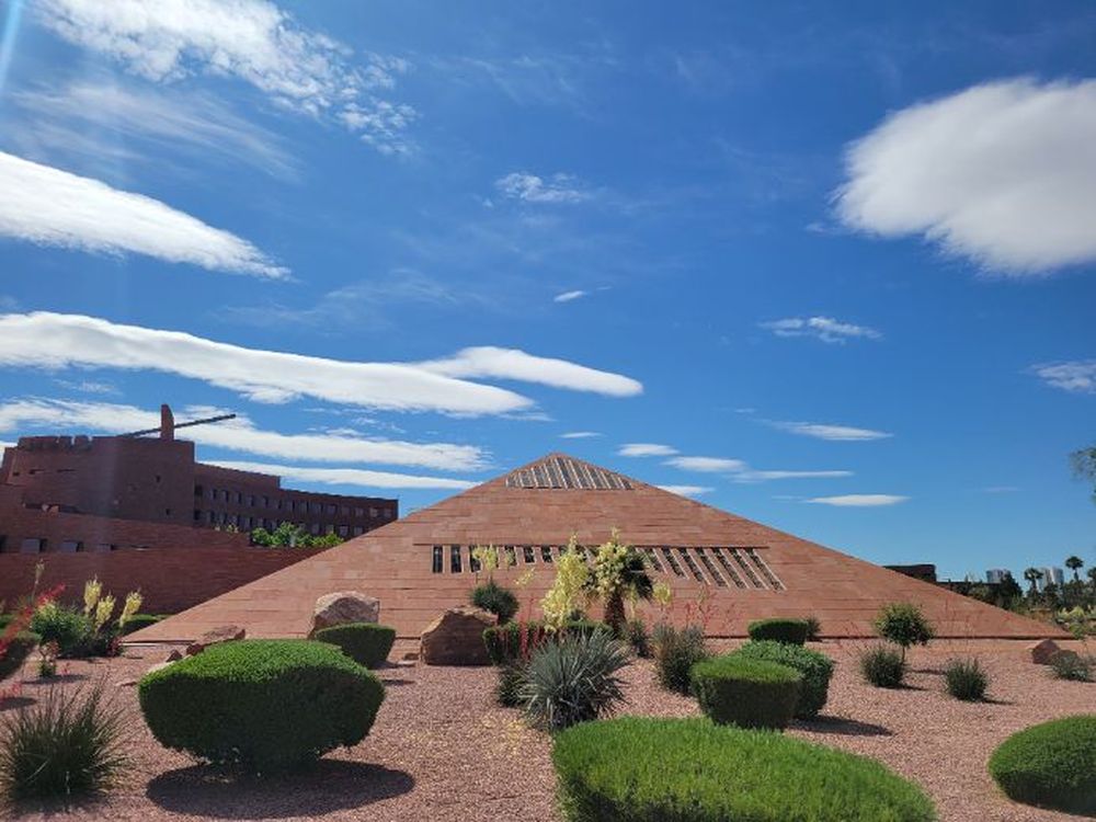 Pyramid-shaped cafeteria structure at Clark County Government Center, Las Vegas, Nevada