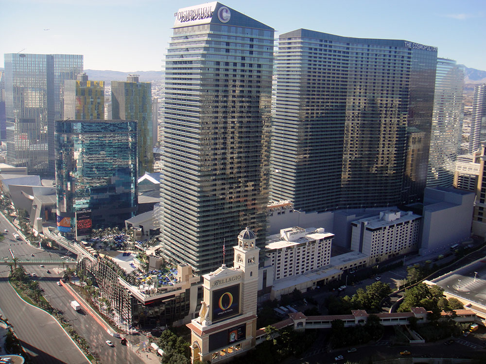 The Cosmopolitan resort and casino viewed from the Eiffel Tower, Las Vegas, Nevada