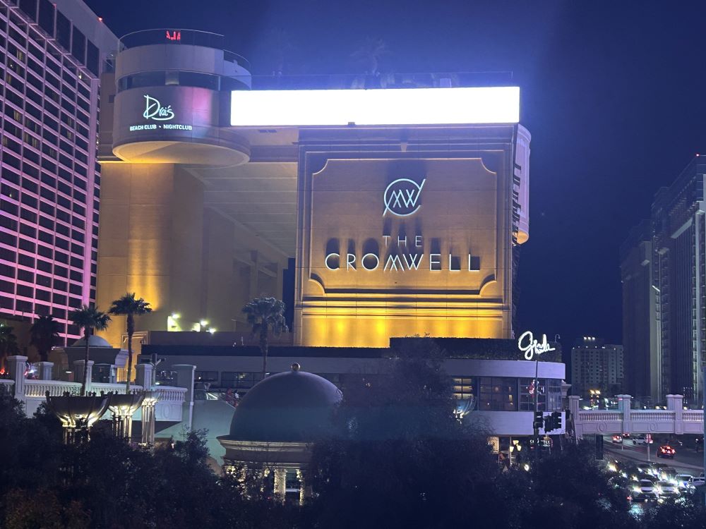 The Cromwell Las Vegas hotel exterior lit up at night