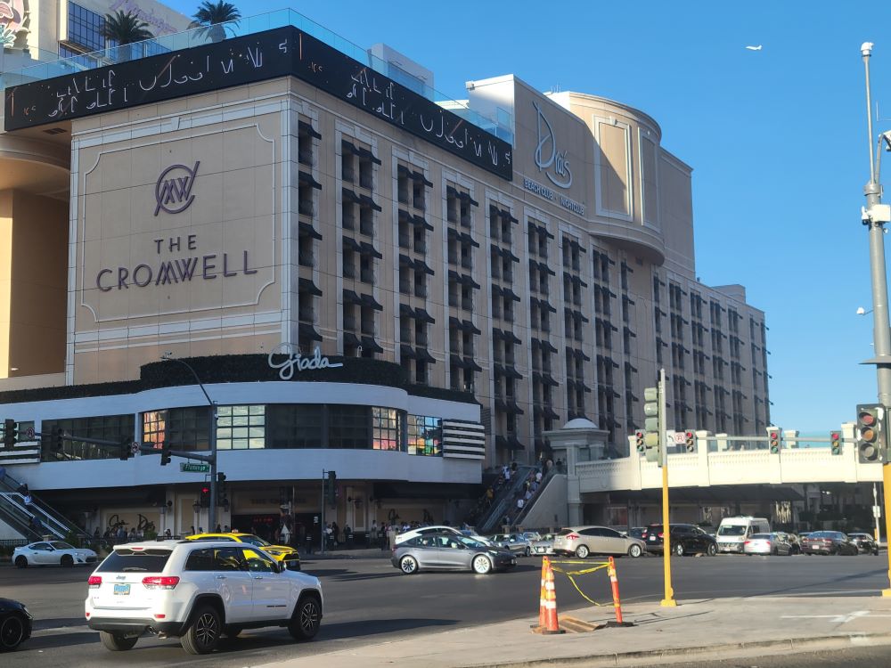 Side view of The Cromwell Las Vegas boutique hotel on the Strip