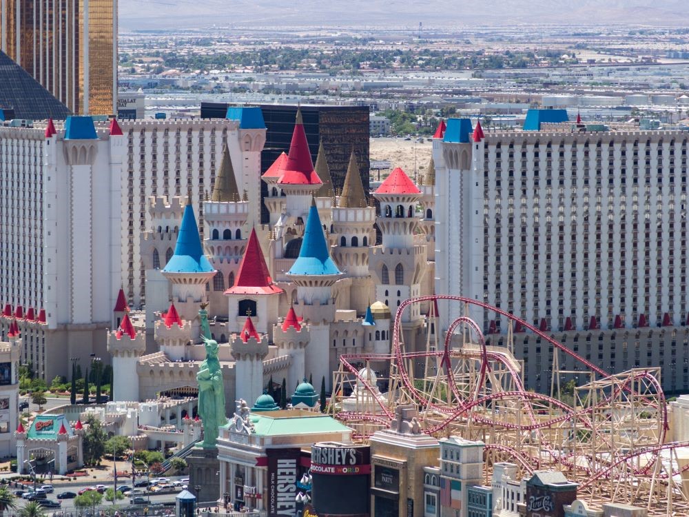 Excalibur Hotel and Casino with New York-New York roller coaster in Las Vegas