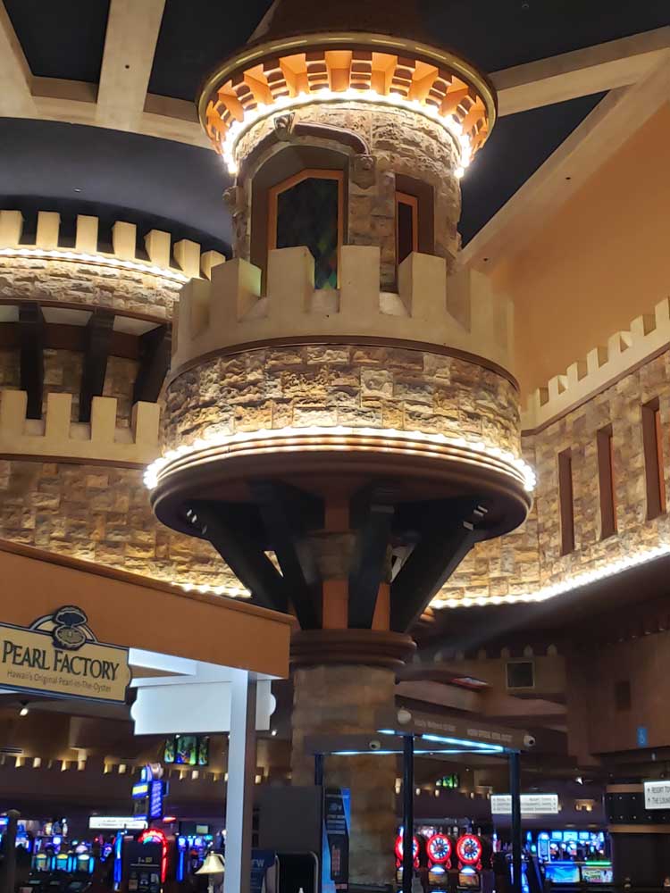 Ornate pillar inside Excalibur Hotel Las Vegas with medieval decor