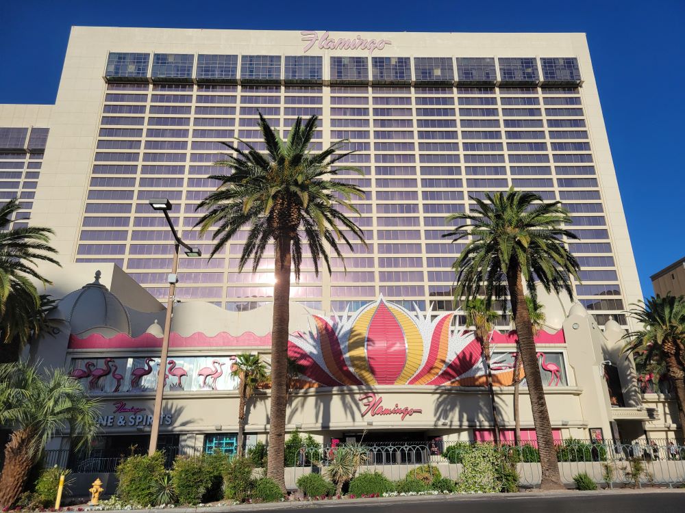 Front facade of Flamingo Las Vegas hotel and casino on the Strip