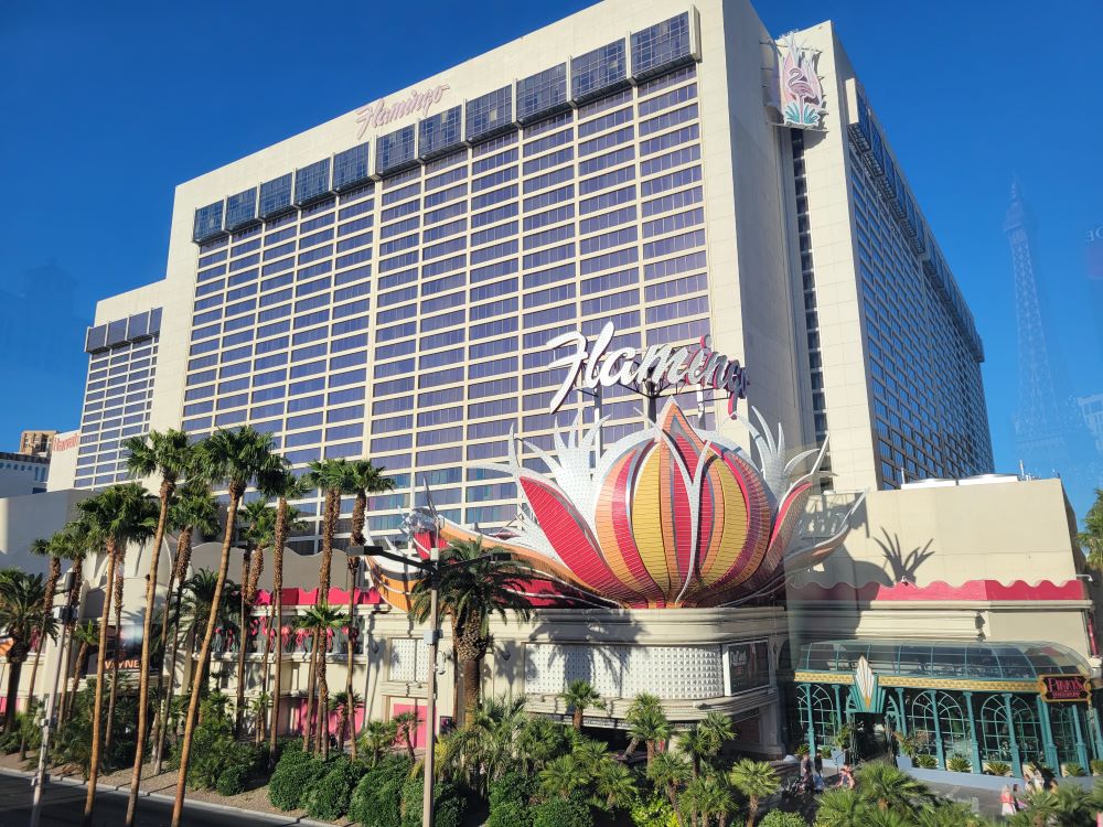 Side view of the Flamingo Las Vegas hotel and casino tower