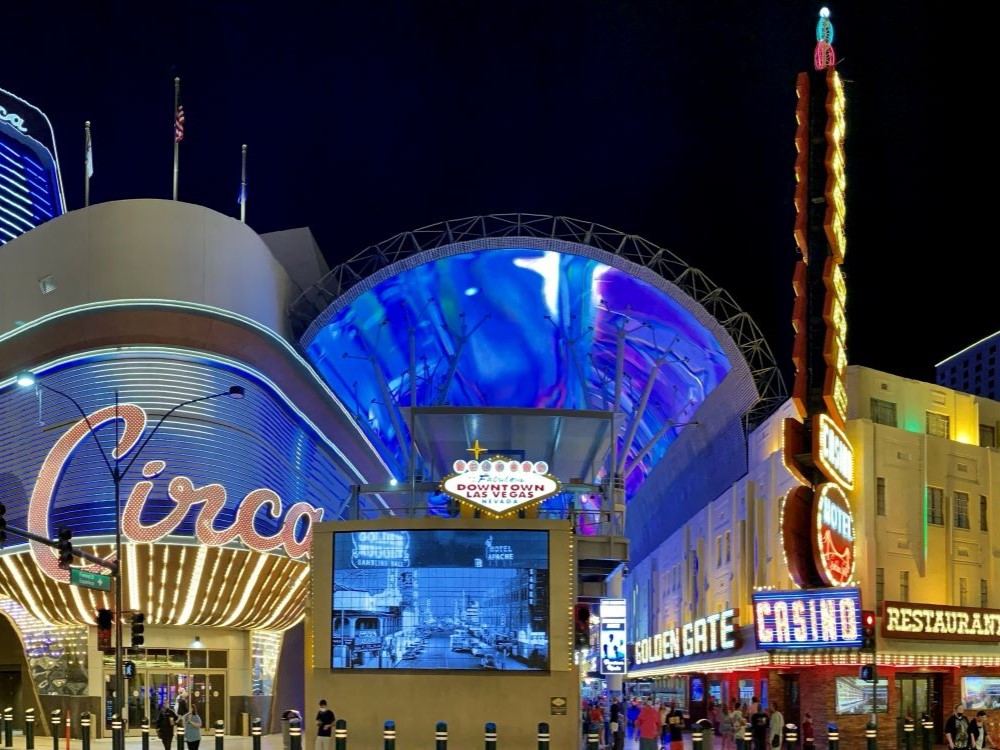 Circa Resort and Golden Gate Hotel along Fremont Street Experience downtown Las Vegas