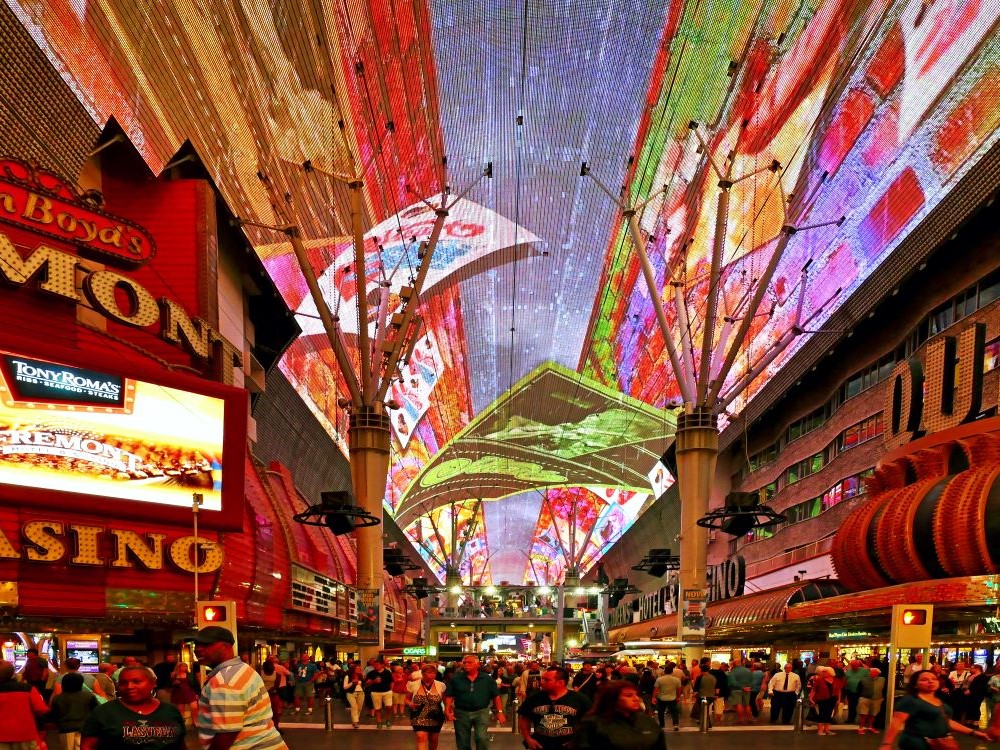 Fremont Street Experience covered pedestrian mall and LED canopy downtown Las Vegas
