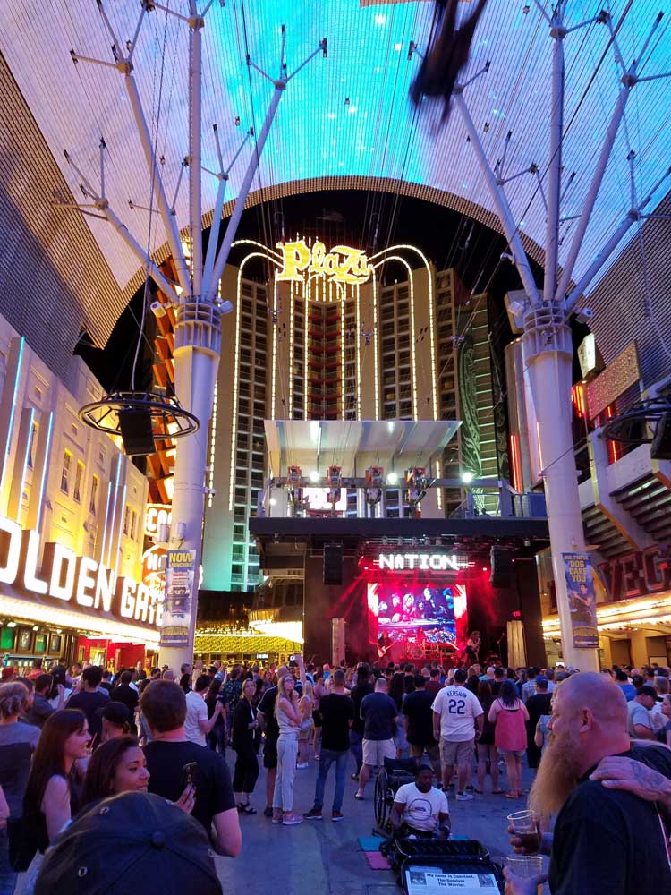 End of the Fremont Street Experience pedestrian mall in downtown Las Vegas