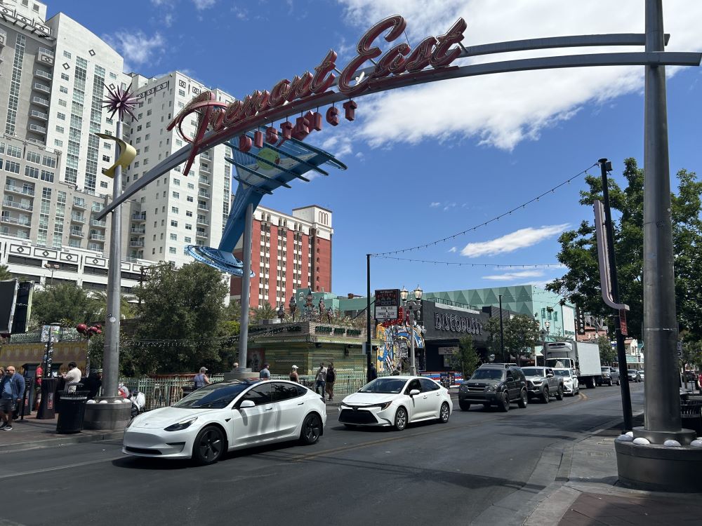 Fremont Street sign in the Fremont Street Experience district of Las Vegas