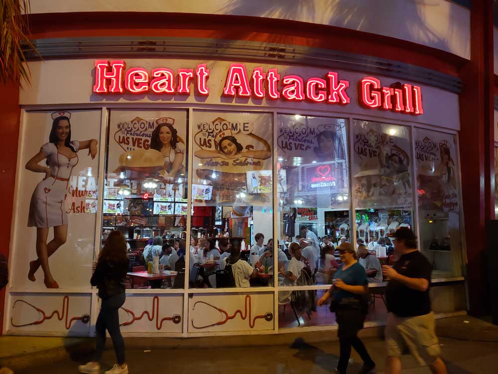 Heart Attack Grill restaurant sign and exterior on Fremont Street Las Vegas