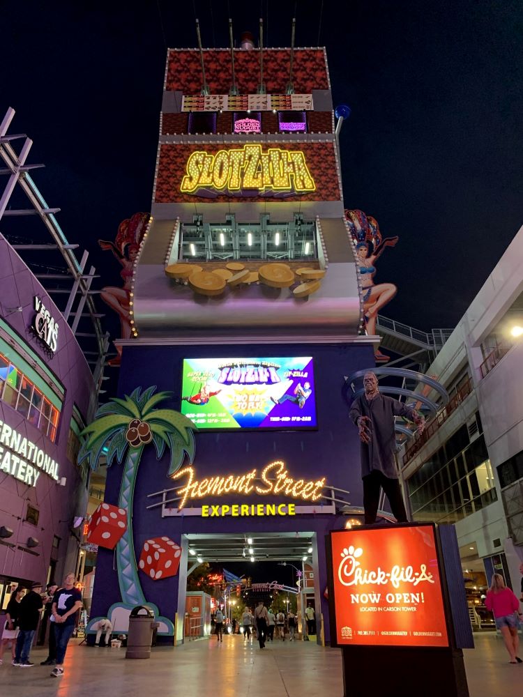 Entrance arch to the Fremont Street Experience covered pedestrian mall in downtown Las Vegas