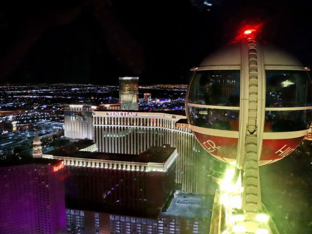 High Roller observation wheel at the LINQ in Las Vegas at night in 2018