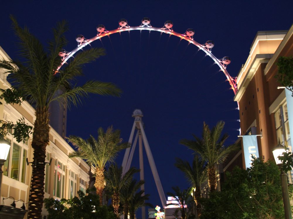 View of the High Roller observation wheel from the LINQ Promenade Las Vegas