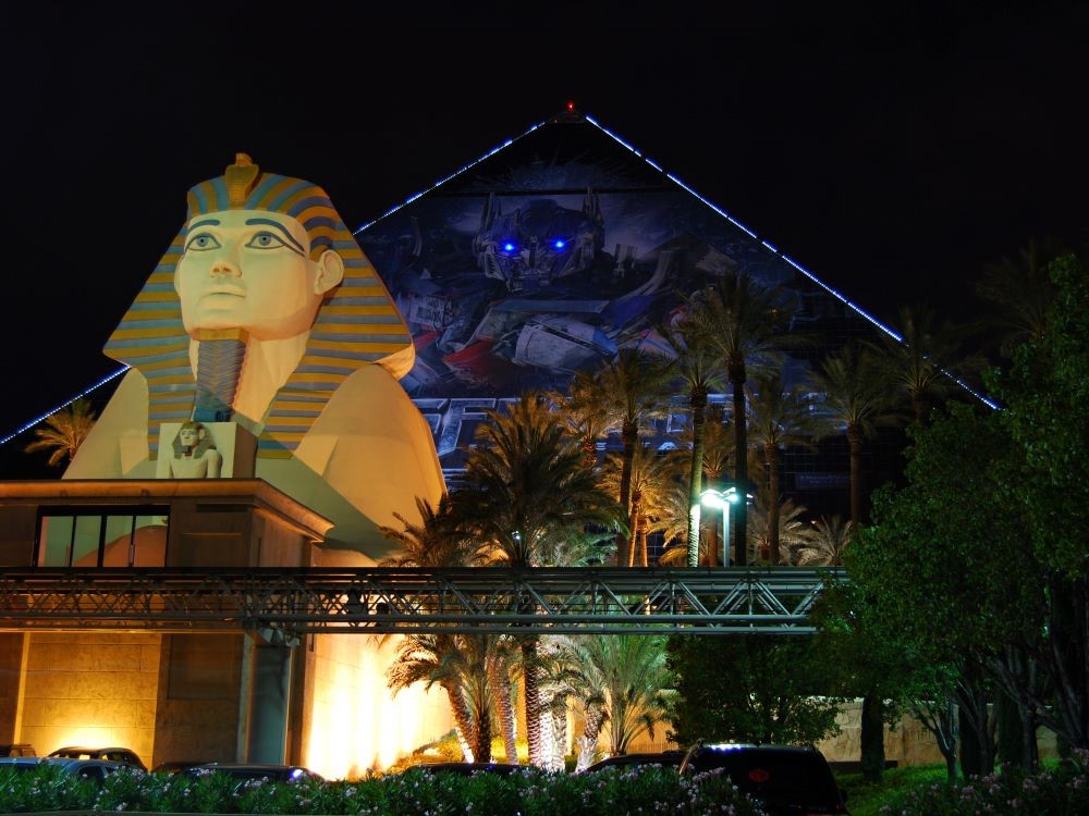 Luxor Hotel and Casino pyramid and Sphinx from across the Las Vegas Strip