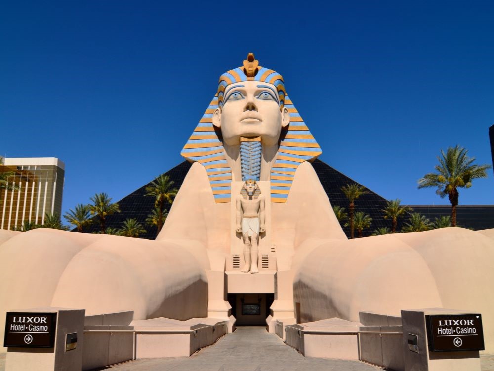 Entrance to Luxor Hotel and Casino with giant Sphinx statue in Las Vegas