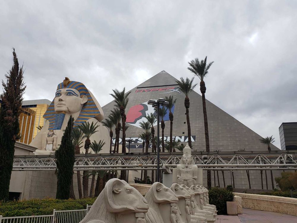Front exterior of the Luxor pyramid hotel in Las Vegas