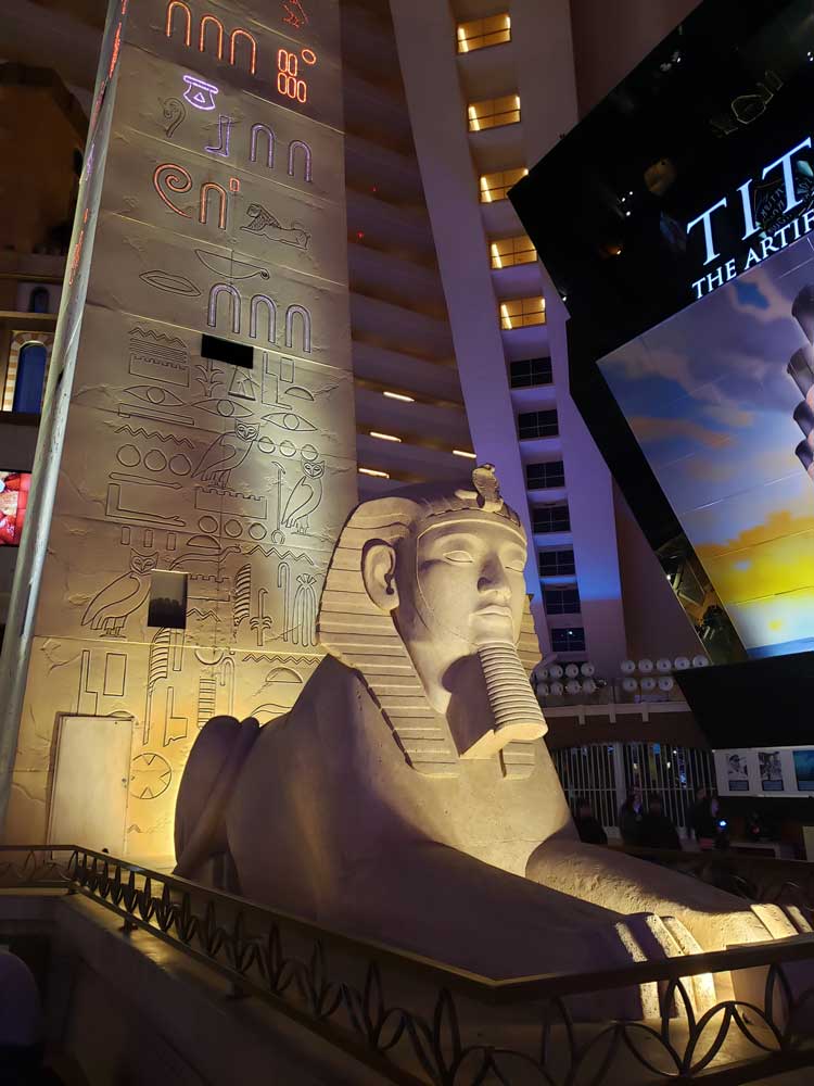 Sphinx replica in the interior atrium of Luxor Hotel and Casino Las Vegas