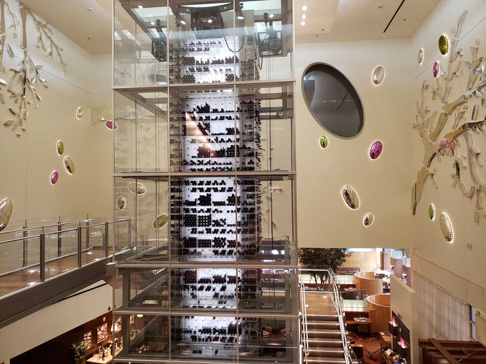 Giant floor-to-ceiling wine tower at Aureole restaurant in Mandalay Bay Las Vegas