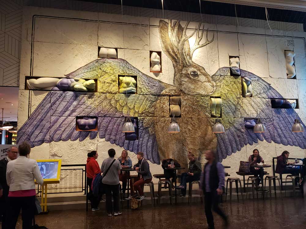 Decorative rabbit mural artwork in Mandalay Bay Las Vegas